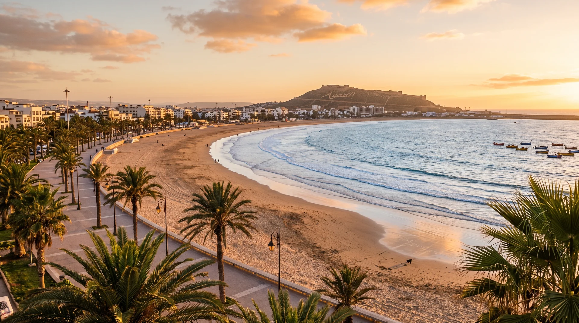 La grande plage d'Agadir : dix kilomètres de sable doré face à l'Atlantique - Agadir