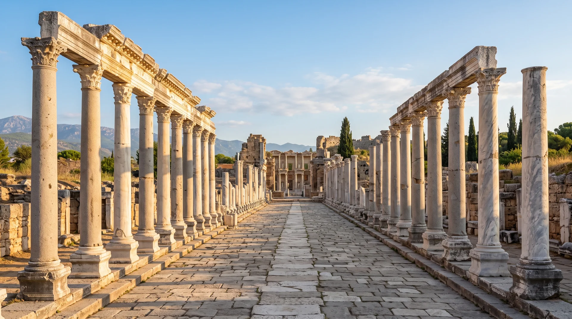 Perge : marcher sur la rue à colonnades d'une grande cité antique - Antalya